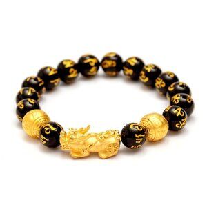 Black Obsidian Bracelet, Feng Shui Pixiu Black Obsidian Bracelet